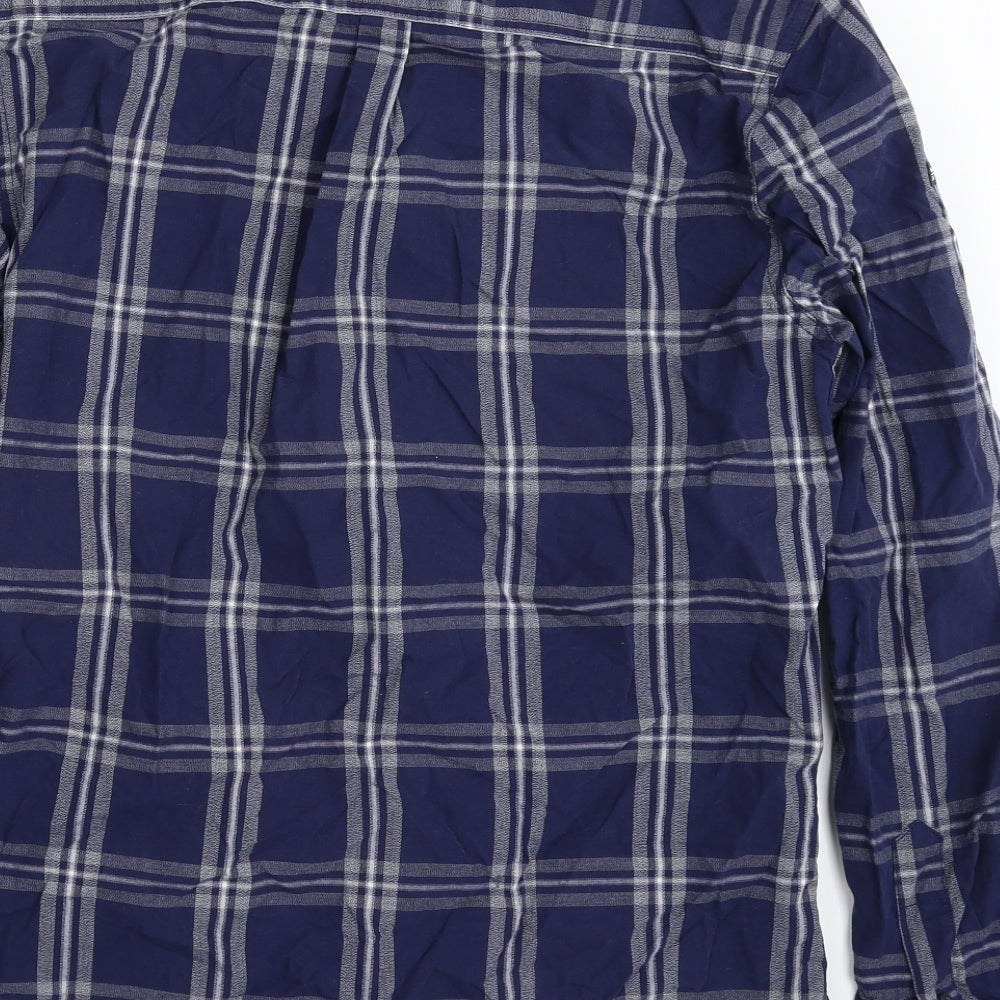 Superdry Mens Blue Plaid Cotton  Button-Up Size S Collared Button