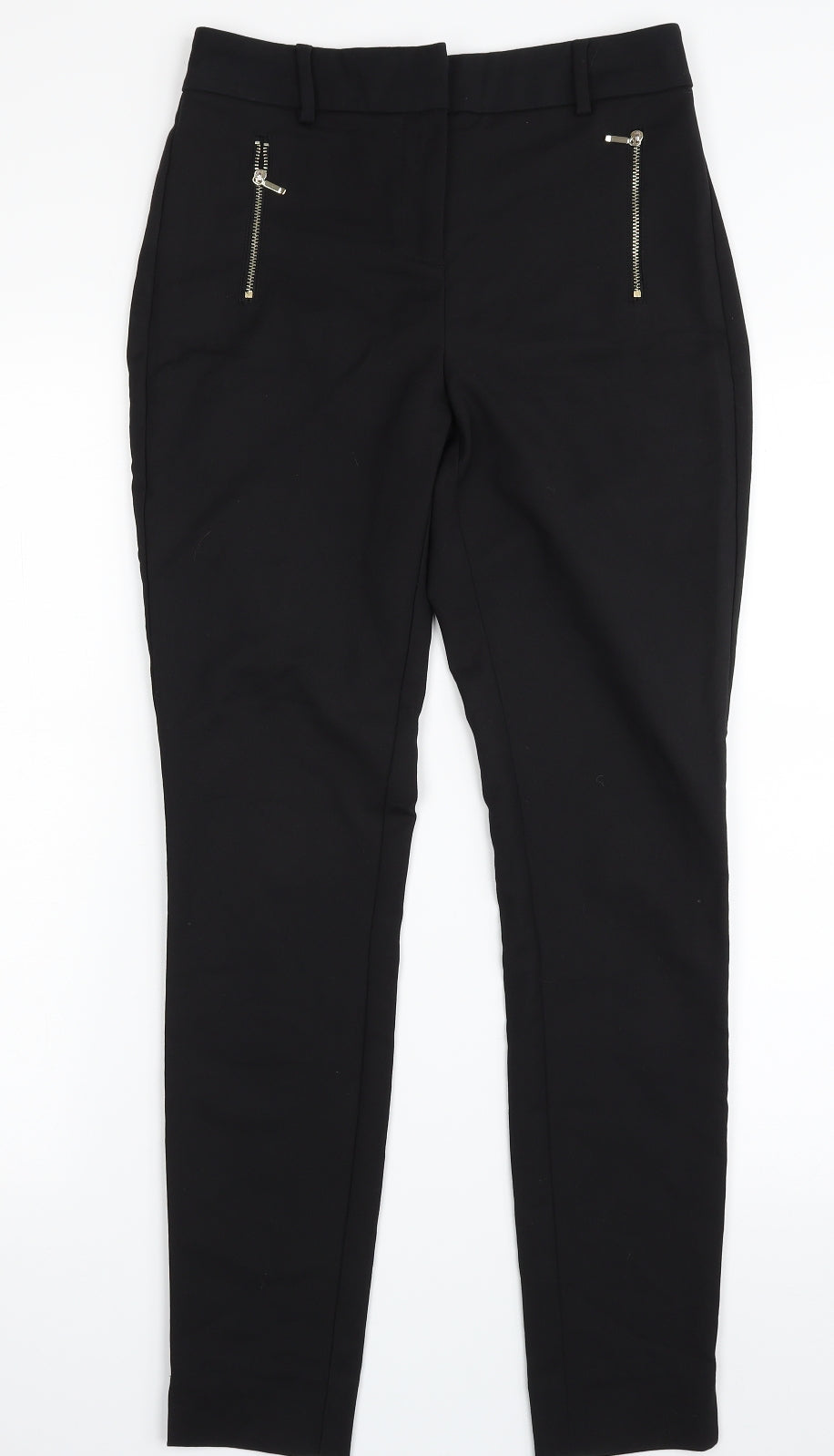 NEXT Womens Black  Polyester Chino Trousers Size 8 L28 in Slim Zip