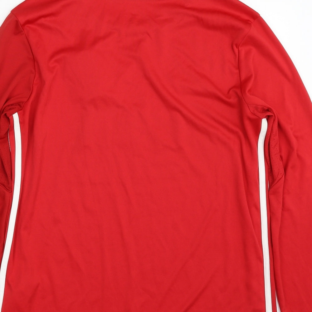 adidas Boys Red Striped 100% Polyester Jersey T-Shirt Size 15-16 Years Crew Neck Pullover - Manchester United FC