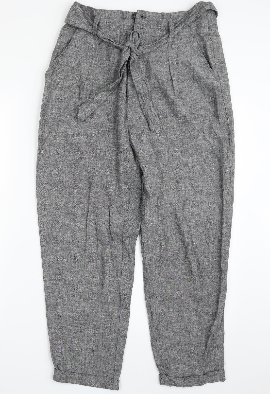 F&F Womens Grey  Linen Trousers  Size 10 L25 in Regular Zip