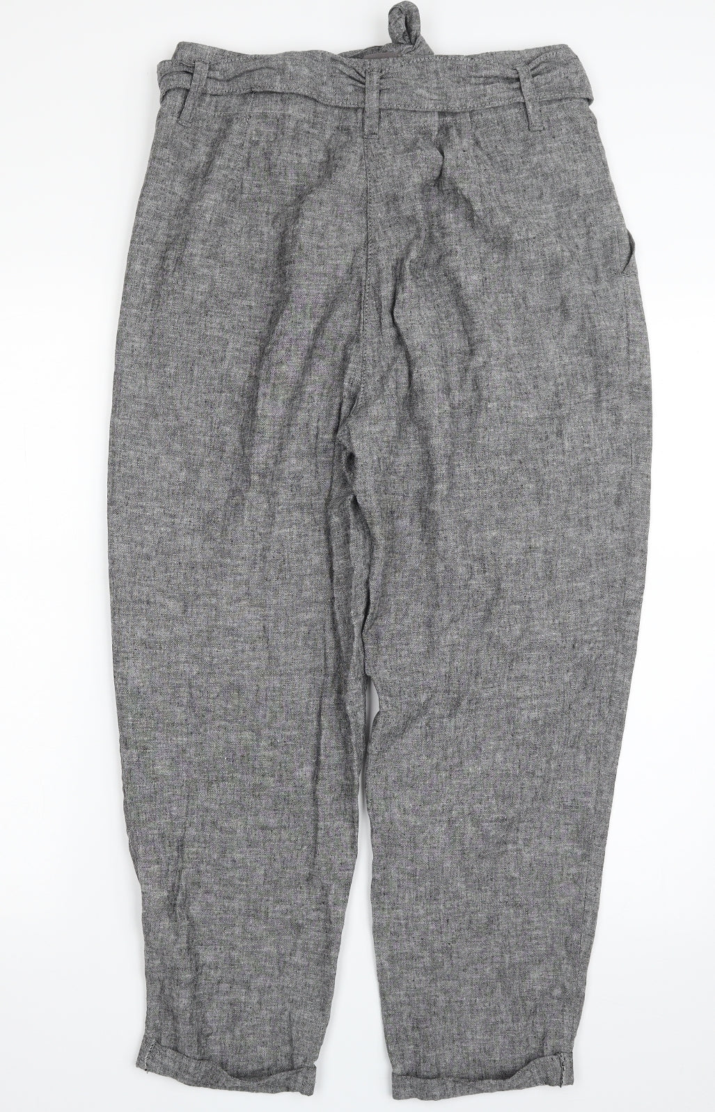 F&F Womens Grey  Linen Trousers  Size 10 L25 in Regular Zip