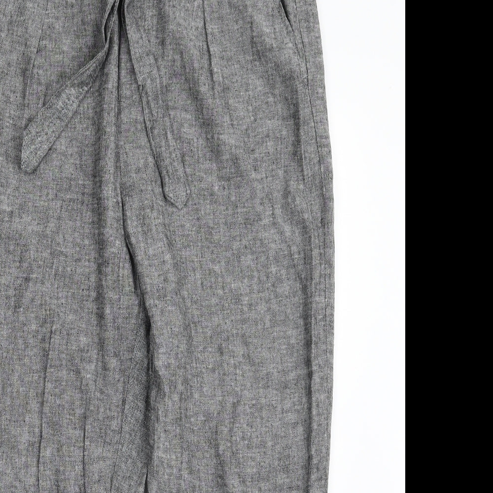 F&F Womens Grey  Linen Trousers  Size 10 L25 in Regular Zip
