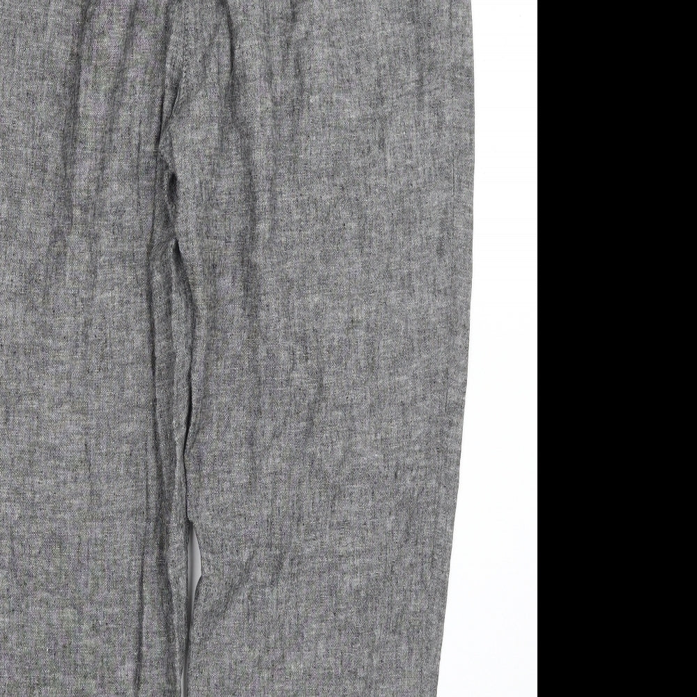 F&F Womens Grey  Linen Trousers  Size 10 L25 in Regular Zip