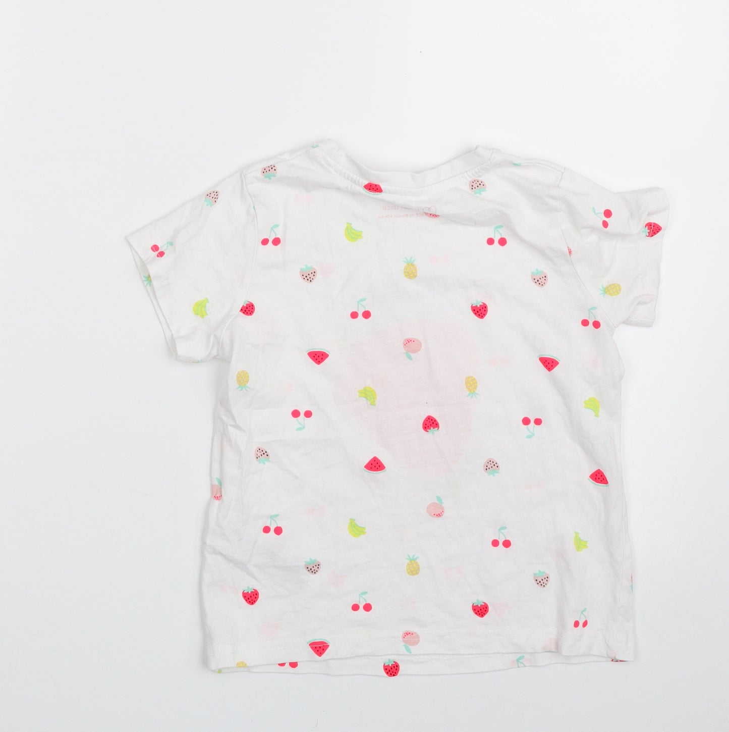 Primark Girls White  100% Cotton Pullover T-Shirt Size 6-7 Years Crew Neck Pullover - Strawberry