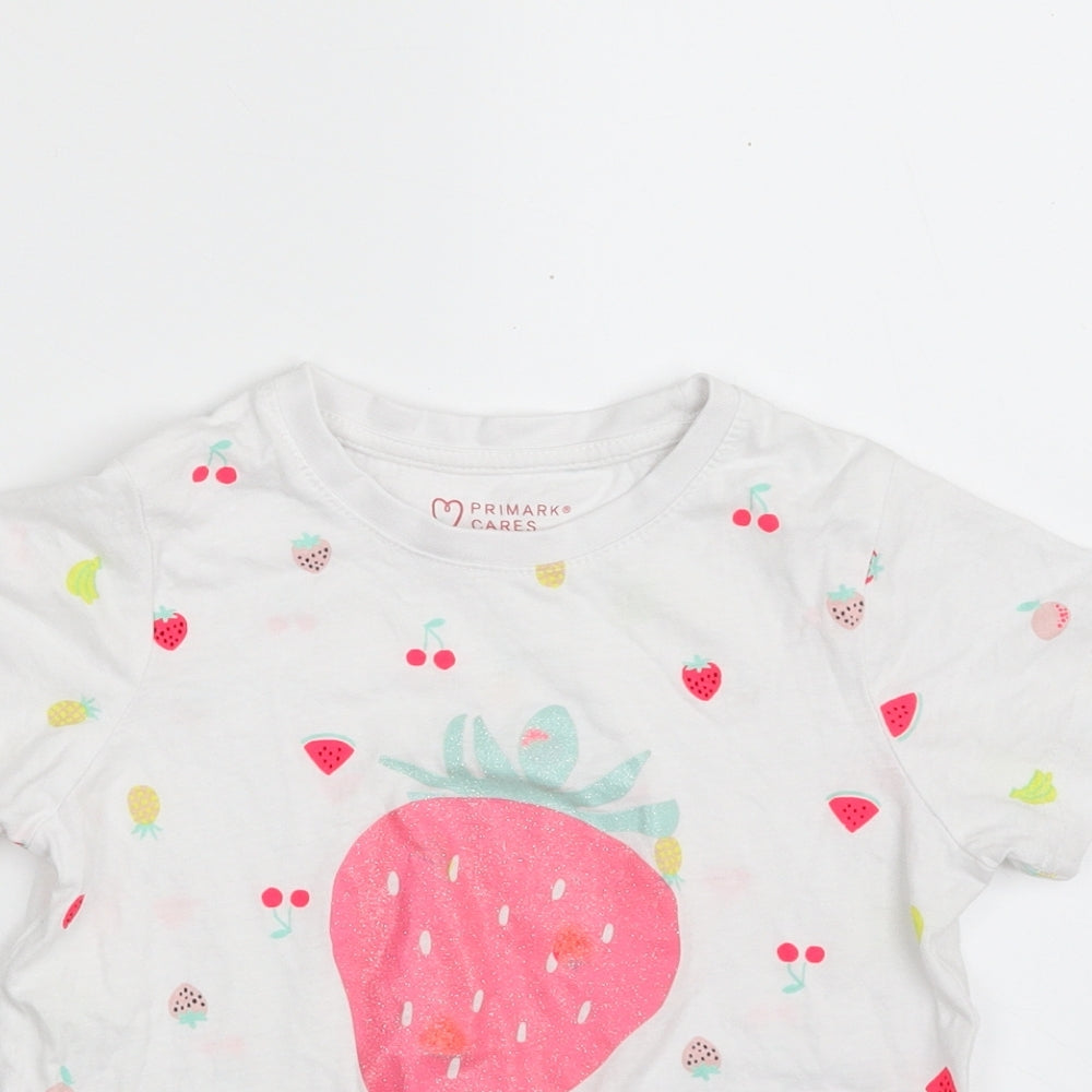 Primark Girls White  100% Cotton Pullover T-Shirt Size 6-7 Years Crew Neck Pullover - Strawberry