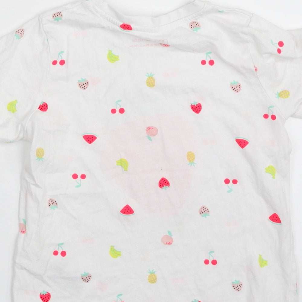 Primark Girls White  100% Cotton Pullover T-Shirt Size 6-7 Years Crew Neck Pullover - Strawberry