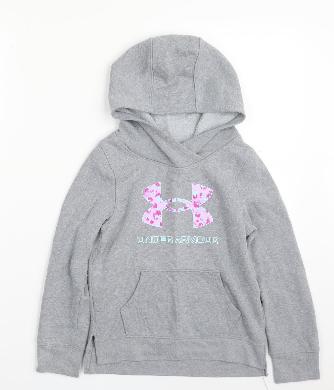 Under armour Girls Grey  Cotton Pullover Hoodie Size 7-8 Years  Pullover