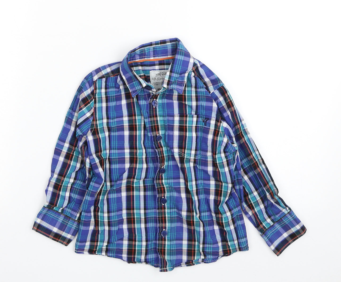 RJR.John Rocha Boys Multicoloured Check 100% Cotton Basic Button-Up Size 3-4 Years Collared Button