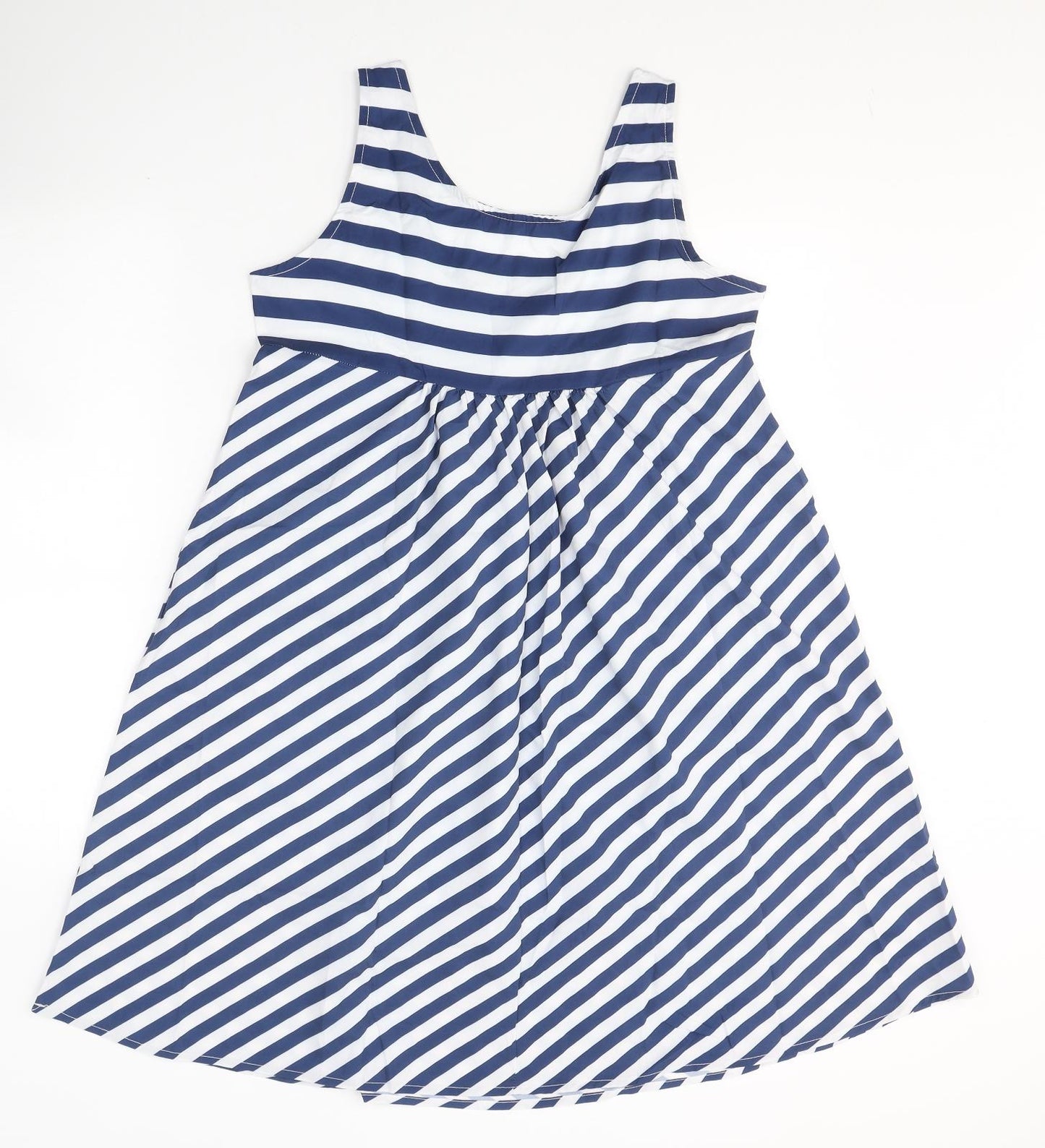 Preworn Womens Blue Striped Polyester Fit & Flare  Size M  Round Neck Pullover