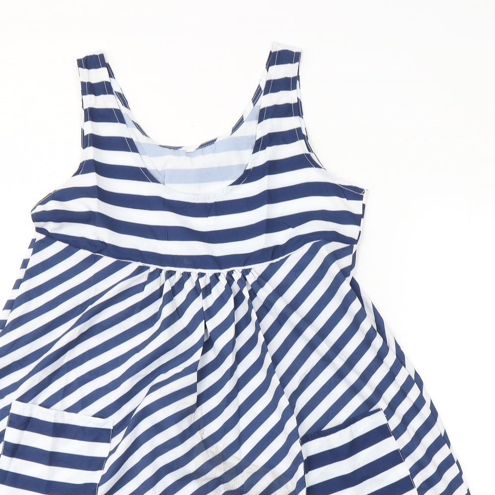 Preworn Womens Blue Striped Polyester Fit & Flare  Size M  Round Neck Pullover