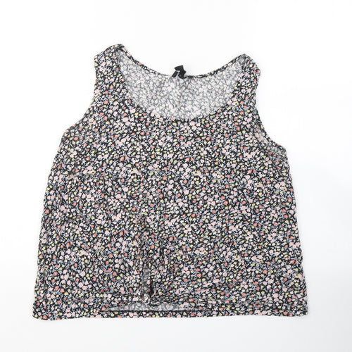 New Look Womens Multicoloured Floral Cotton Cropped Tank Size 12 Round Neck - Knot detail