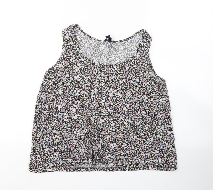 New Look Womens Multicoloured Floral Cotton Cropped Tank Size 12 Round Neck - Knot detail