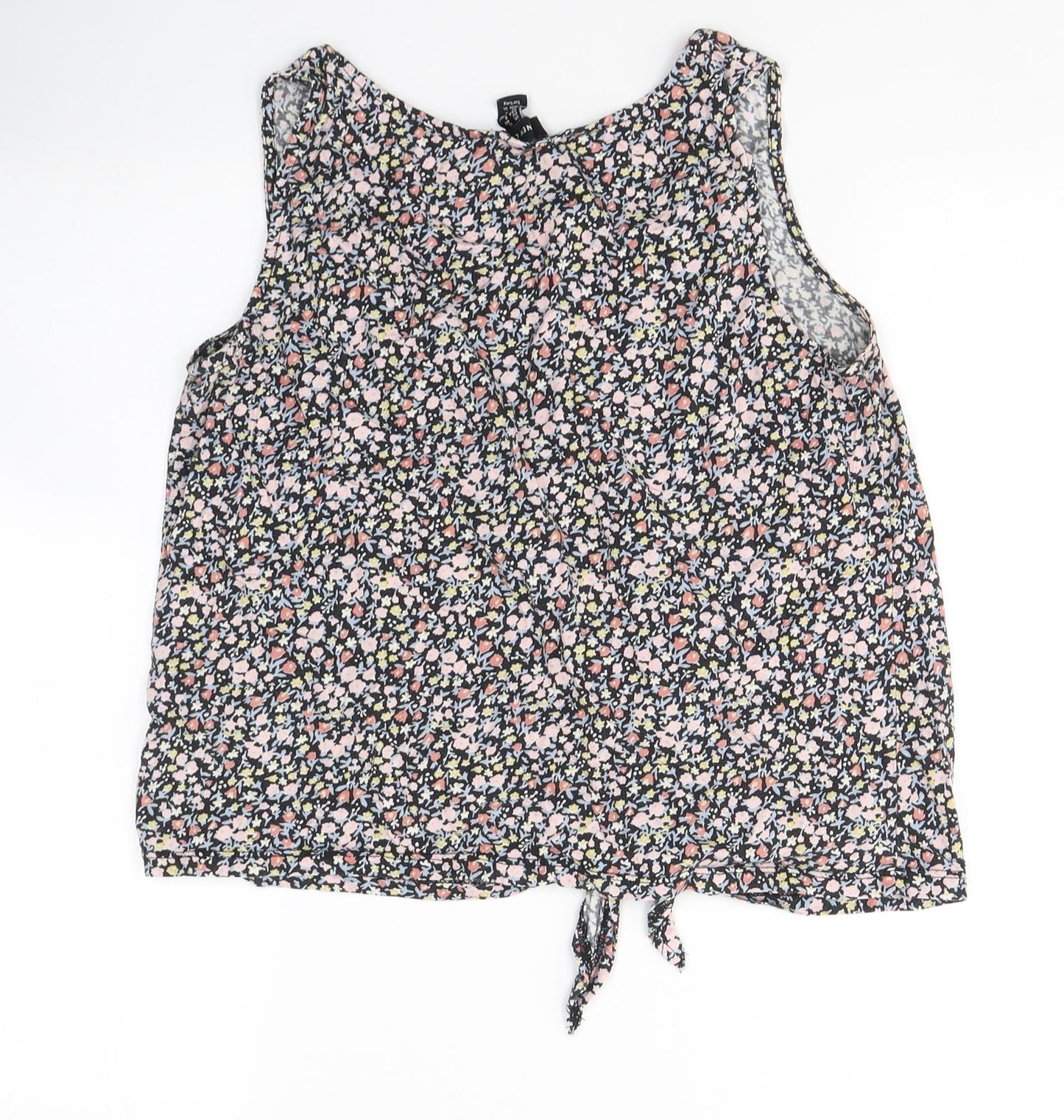 New Look Womens Multicoloured Floral Cotton Cropped Tank Size 12 Round Neck - Knot detail