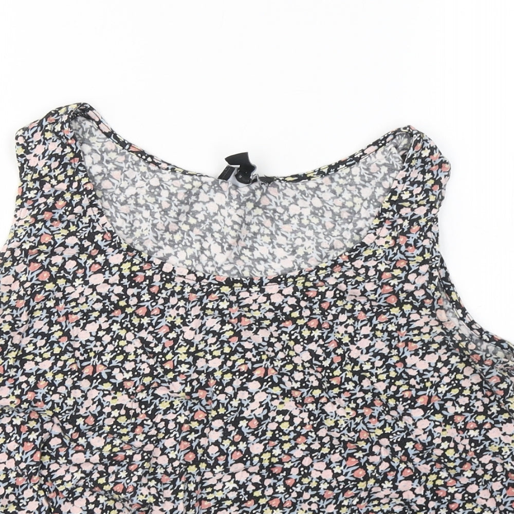 New Look Womens Multicoloured Floral Cotton Cropped Tank Size 12 Round Neck - Knot detail