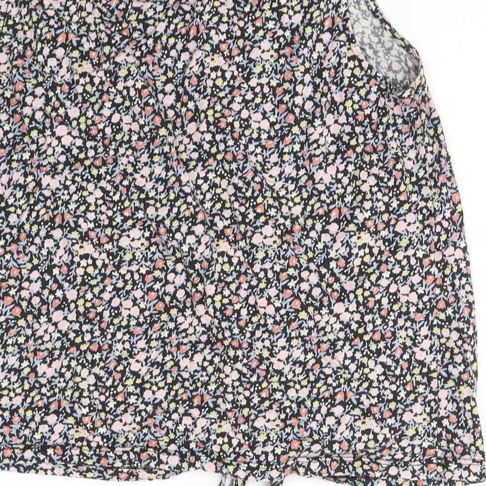 New Look Womens Multicoloured Floral Cotton Cropped Tank Size 12 Round Neck - Knot detail