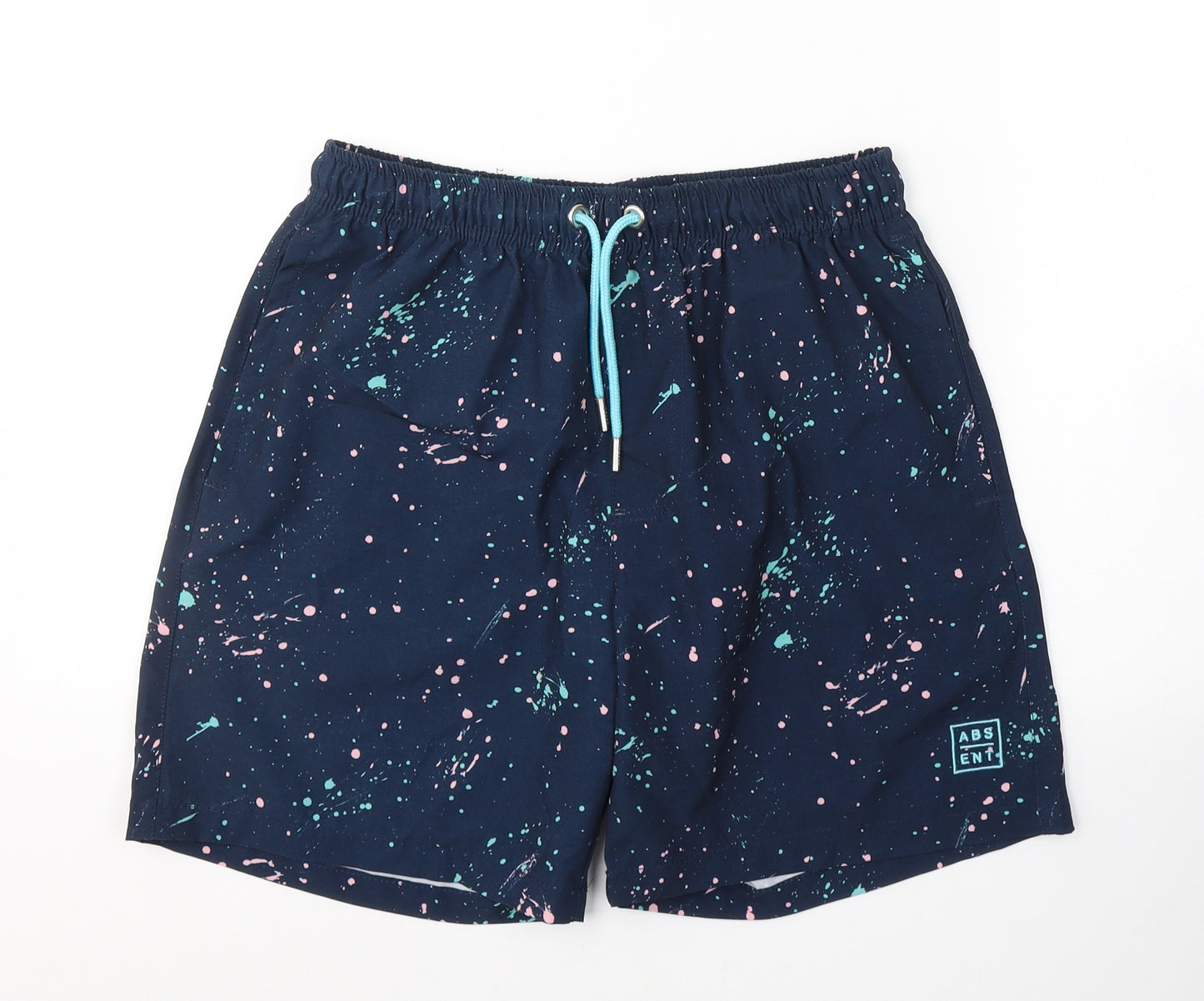 Absent Mens Blue Spotted Polyester Sweat Shorts Size M L6 in Regular Tie - Swim shorts