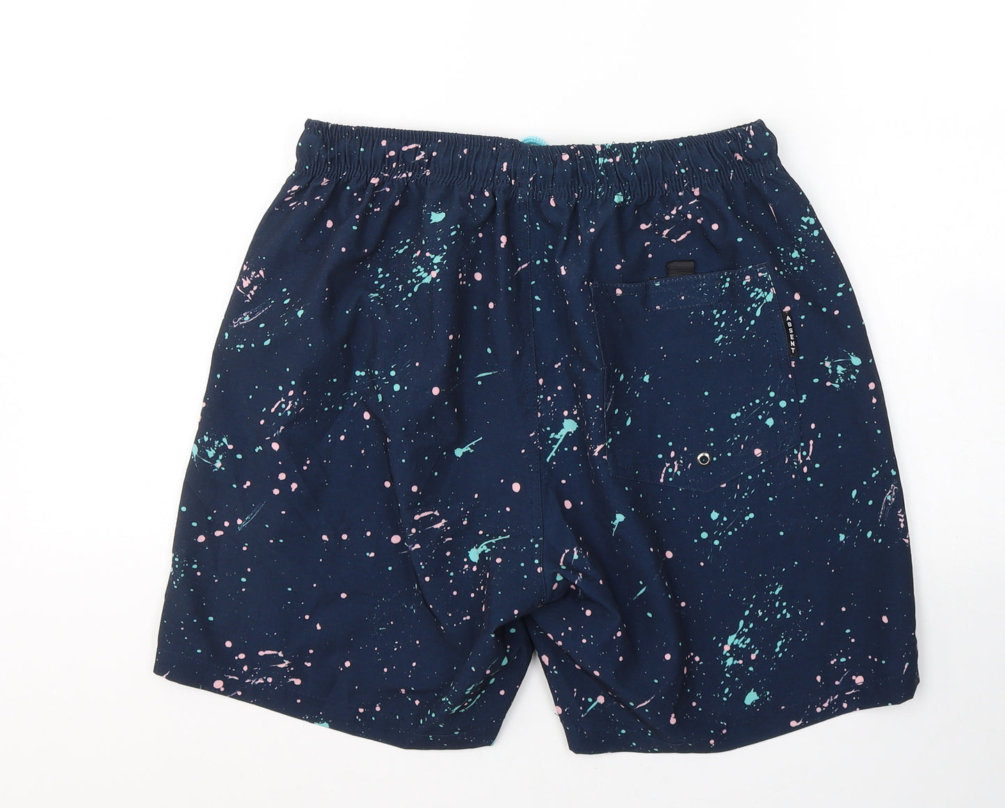 Absent Mens Blue Spotted Polyester Sweat Shorts Size M L6 in Regular Tie - Swim shorts