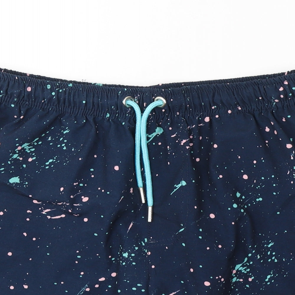 Absent Mens Blue Spotted Polyester Sweat Shorts Size M L6 in Regular Tie - Swim shorts