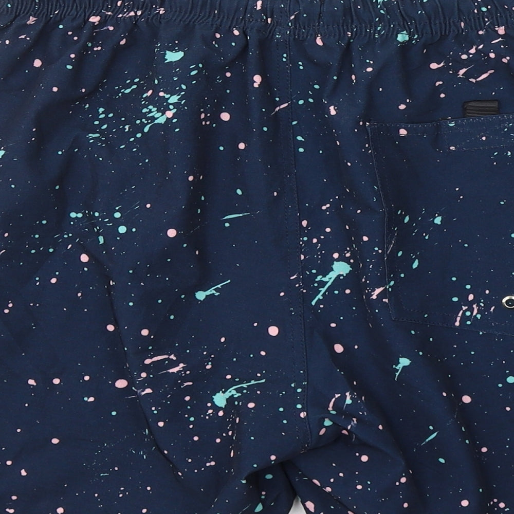 Absent Mens Blue Spotted Polyester Sweat Shorts Size M L6 in Regular Tie - Swim shorts