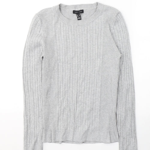 New Look Womens Grey Round Neck  Cotton Pullover Jumper Size 16