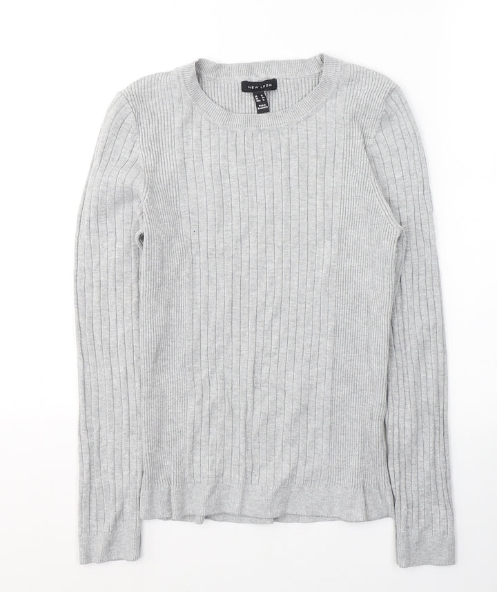 New Look Womens Grey Round Neck  Cotton Pullover Jumper Size 16
