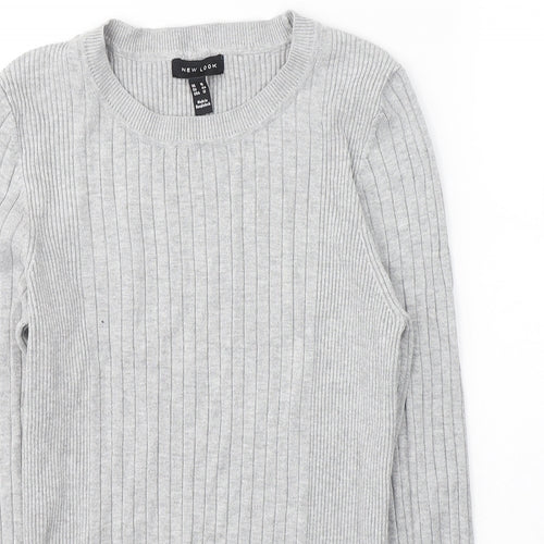 New Look Womens Grey Round Neck  Cotton Pullover Jumper Size 16