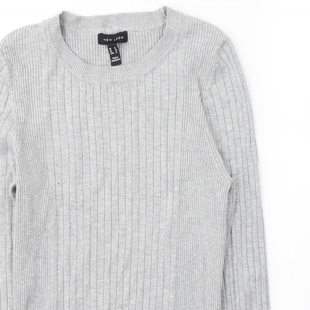 New Look Womens Grey Round Neck  Cotton Pullover Jumper Size 16