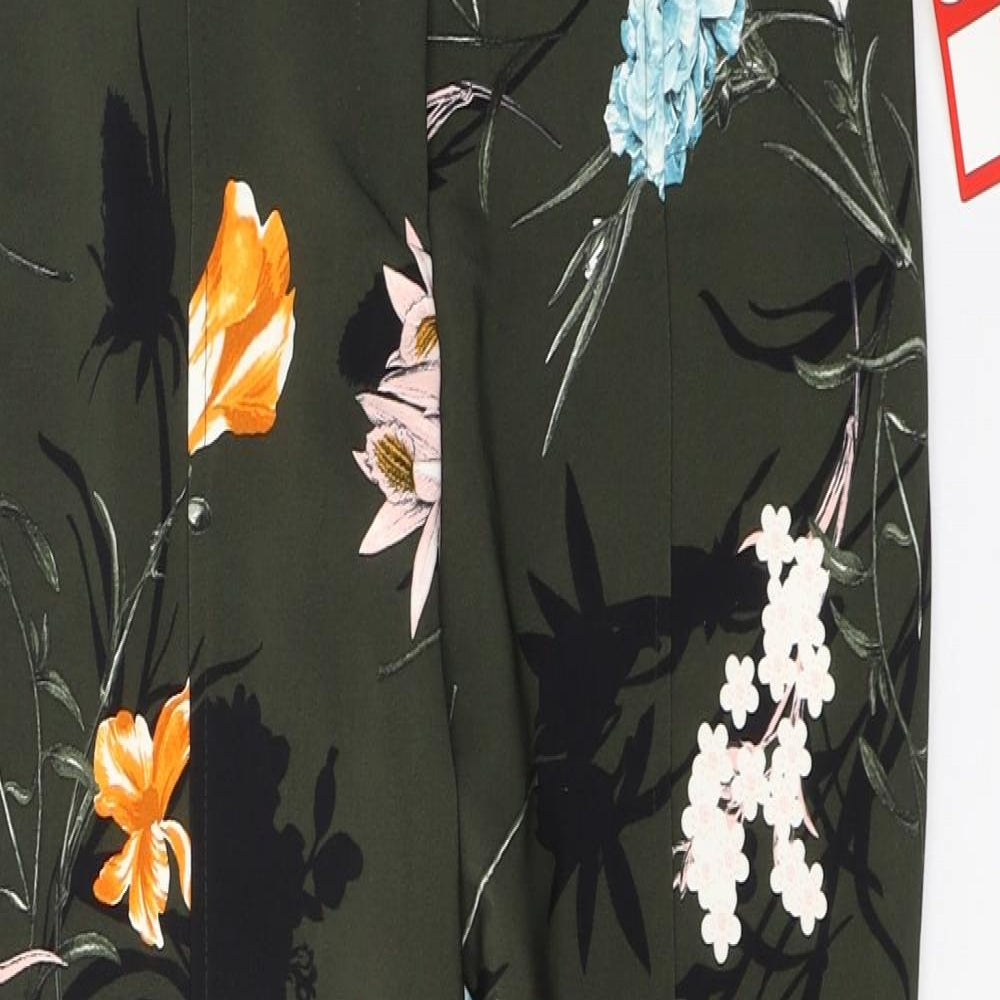 River Island Womens Green Floral Polyester Trousers  Size 14 L28 in Regular Button