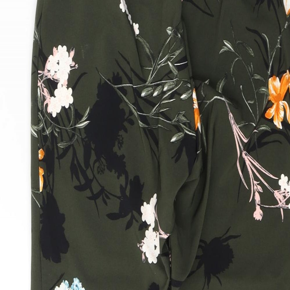 River Island Womens Green Floral Polyester Trousers  Size 14 L28 in Regular Button