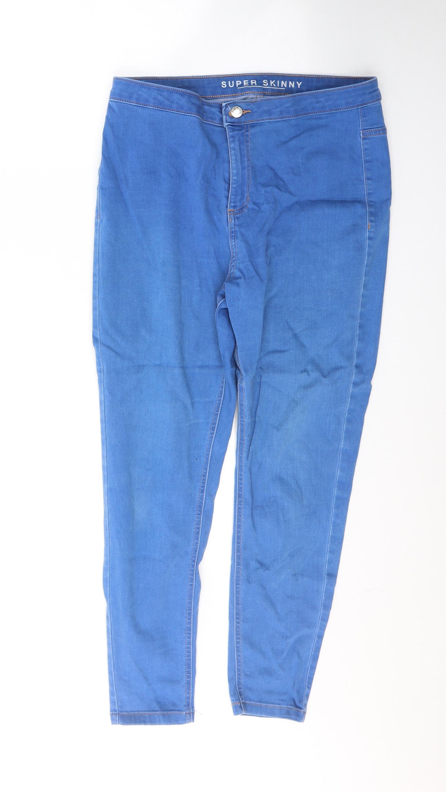 Marks and Spencer Womens Blue  Cotton Skinny Jeans Size 14 L26 in Regular Button
