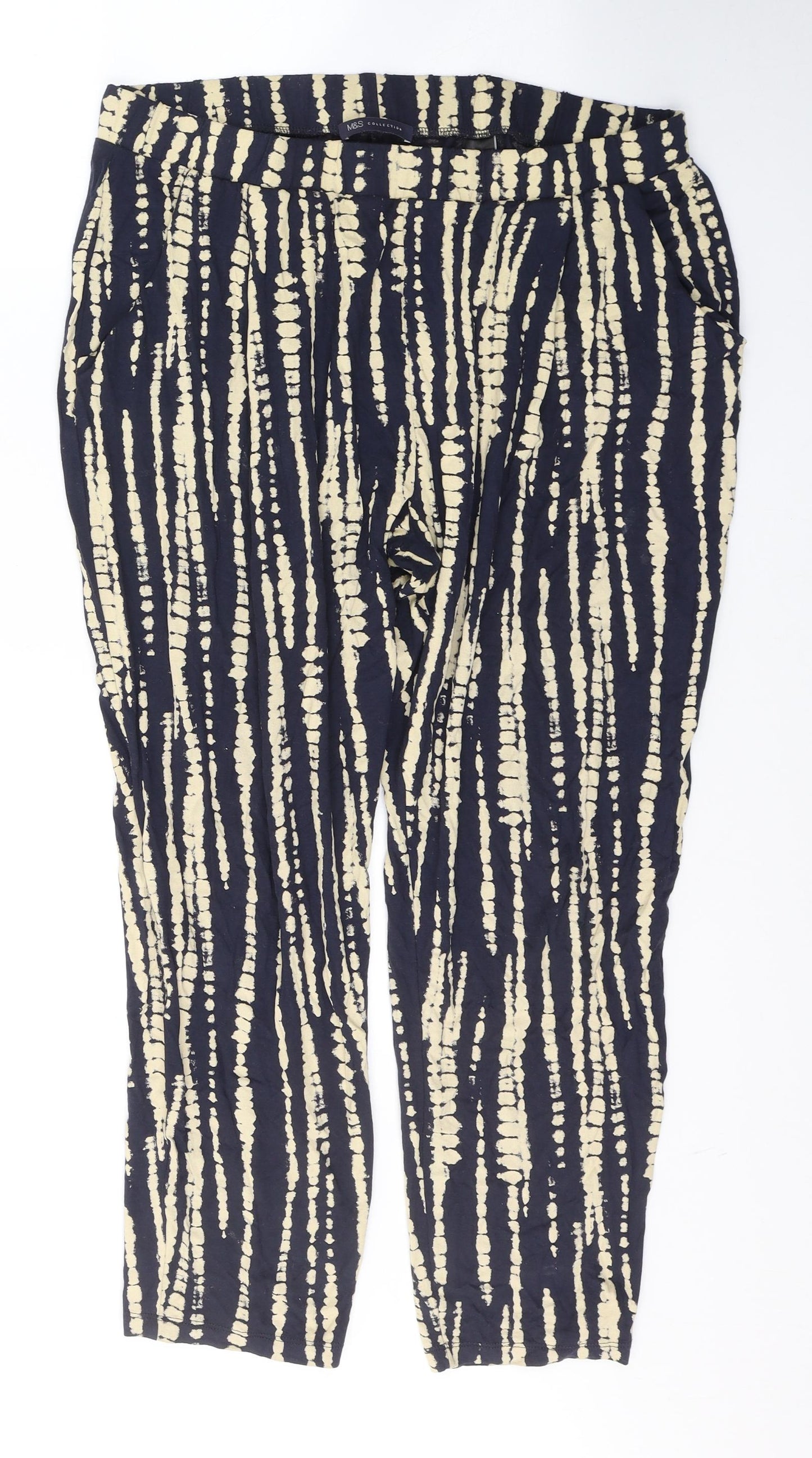 Marks and Spencer Womens Blue Geometric Viscose Carrot Trousers Size 16 L25 in Regular