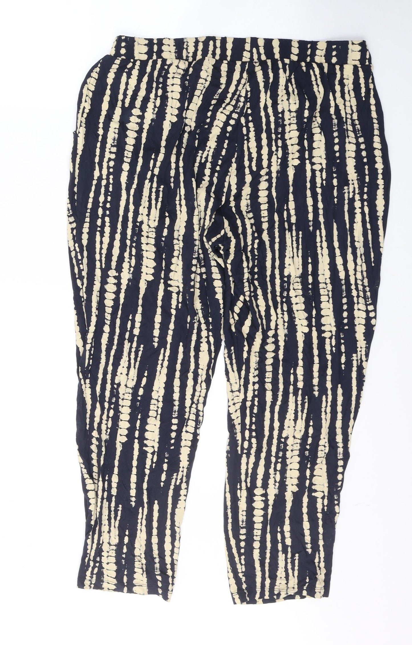 Marks and Spencer Womens Blue Geometric Viscose Carrot Trousers Size 16 L25 in Regular