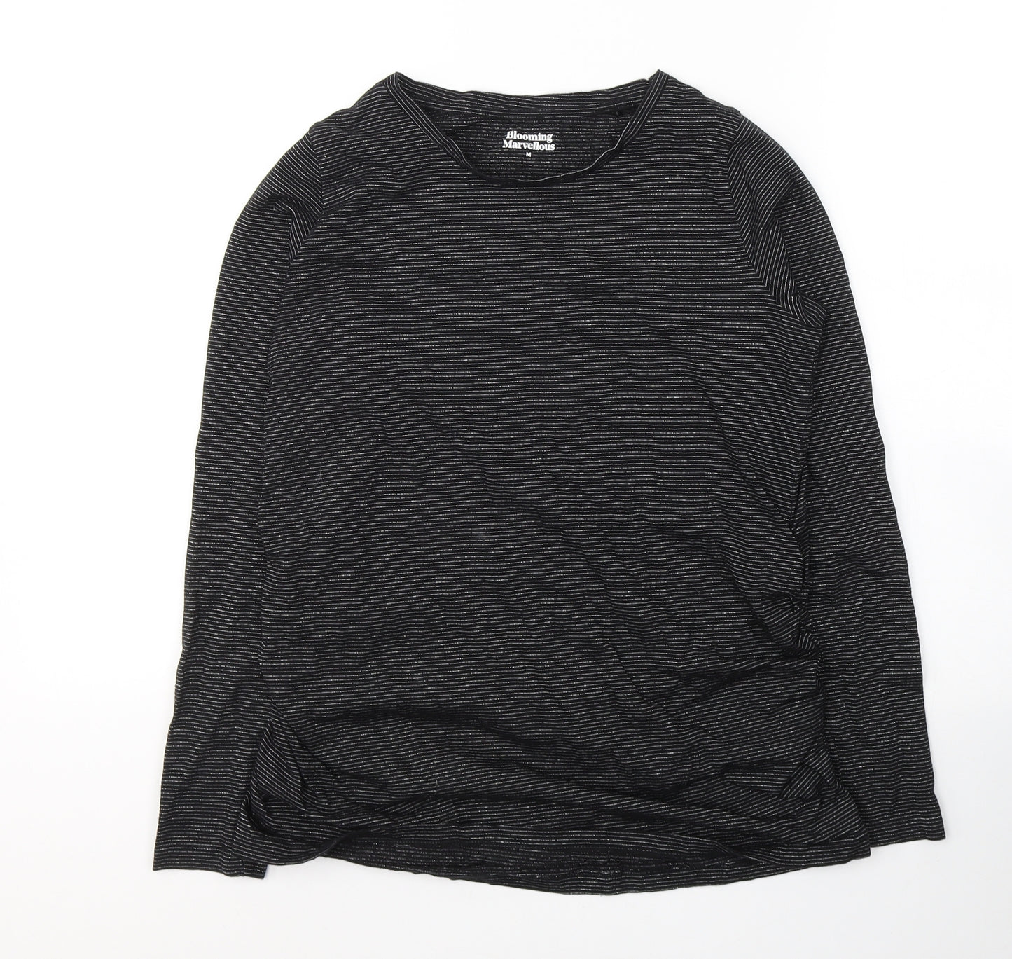 Blooming Marvellous Womens Black Striped Cotton Basic T-Shirt Size M Round Neck