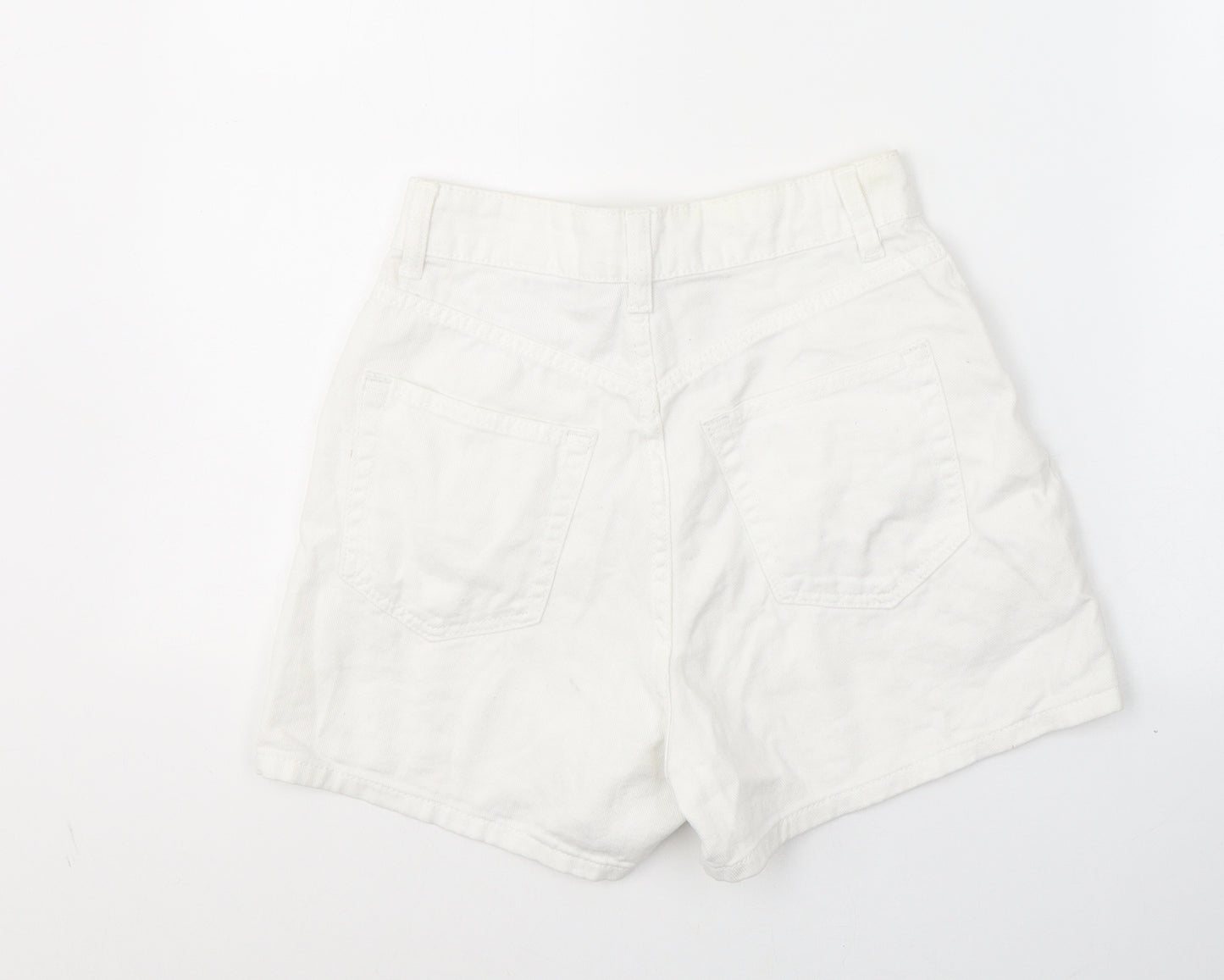 H&M Womens White  Cotton Hot Pants Shorts Size 4 L3 in Regular Button