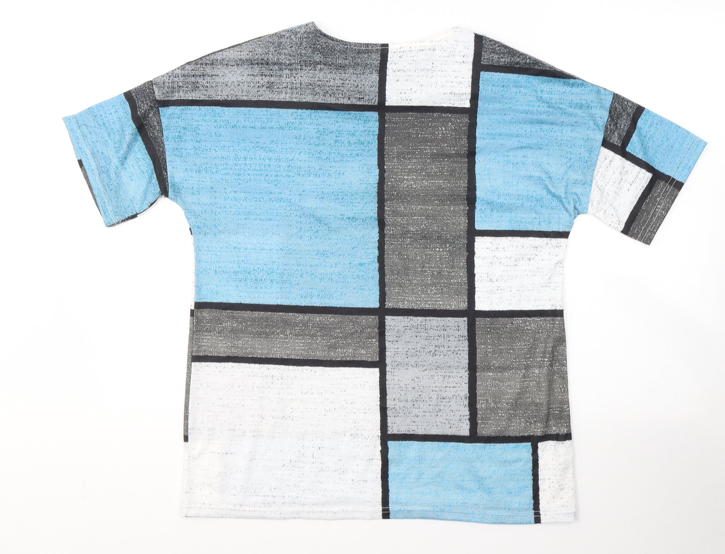 Preworn Womens Blue Colourblock Cotton Basic T-Shirt Size L Round Neck