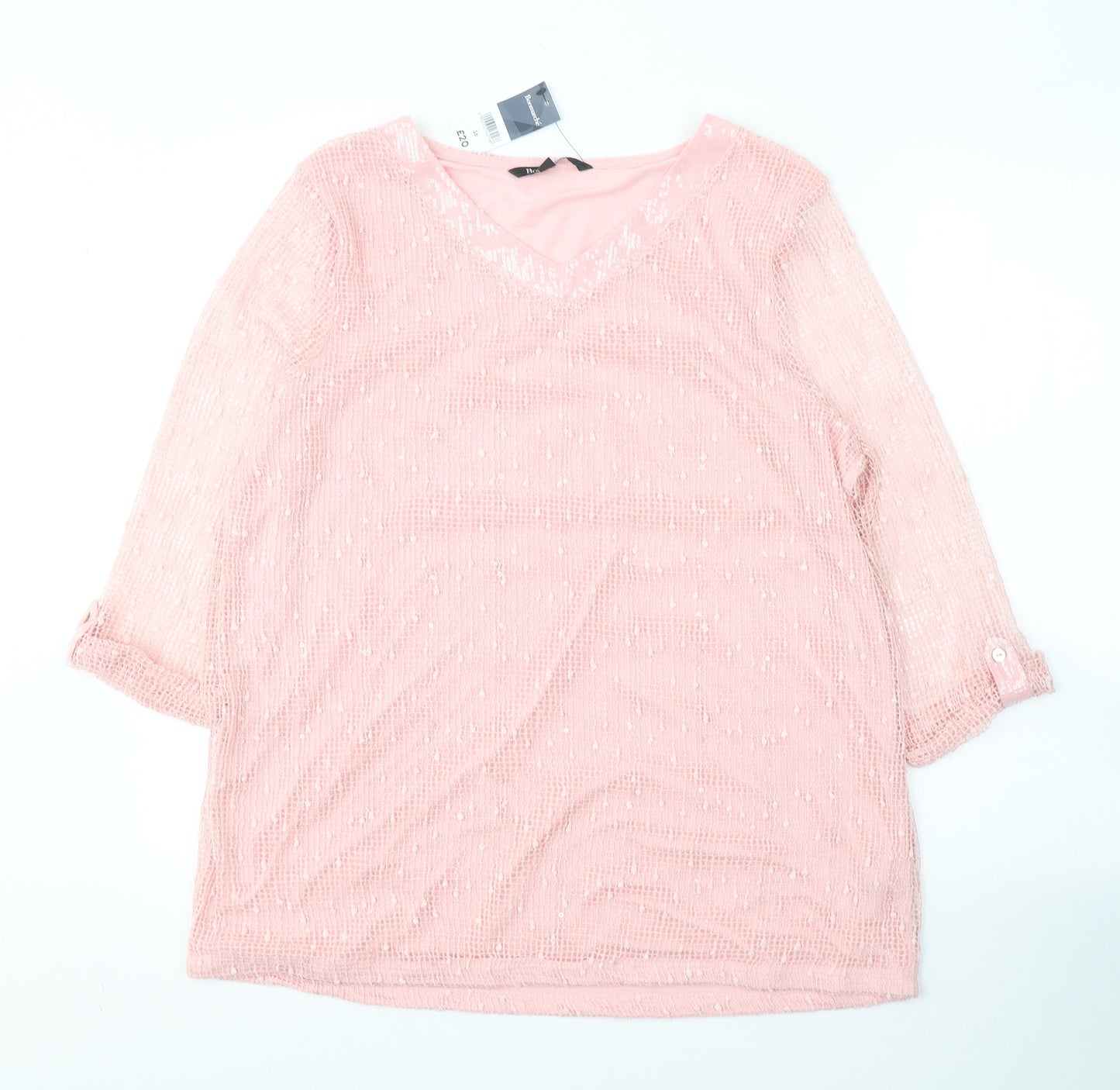 Bonmarché Womens Pink Round Neck  Polyester Pullover Jumper Size 16