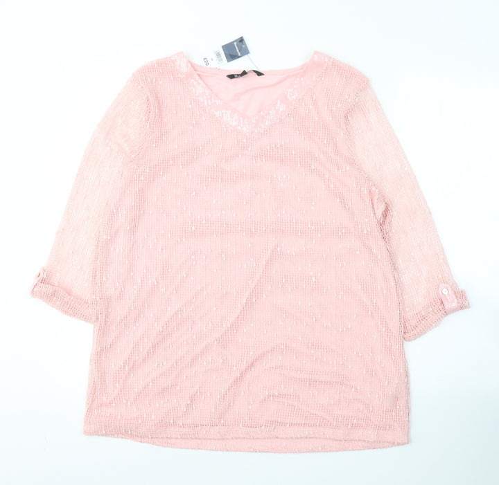 Bonmarché Womens Pink Round Neck  Polyester Pullover Jumper Size 16
