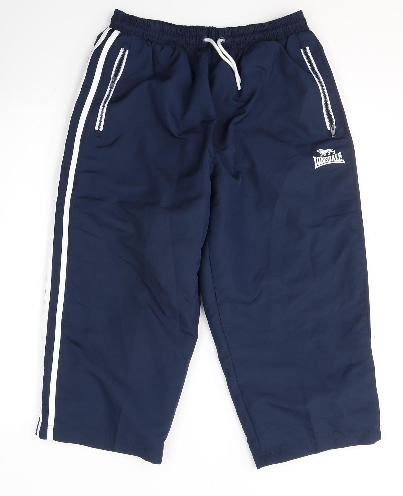 Lonsdale Womens Blue  Polyester Cropped Trousers Size M L20 in Regular Tie