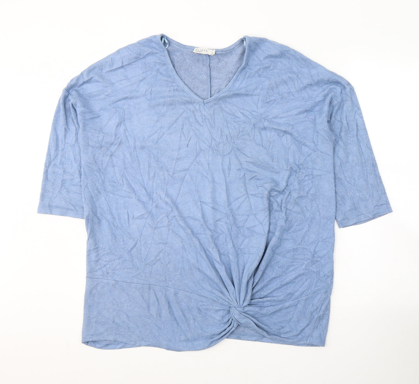 Papaya Womens Blue  Viscose Jersey T-Shirt Size 16 V-Neck - Knot detail
