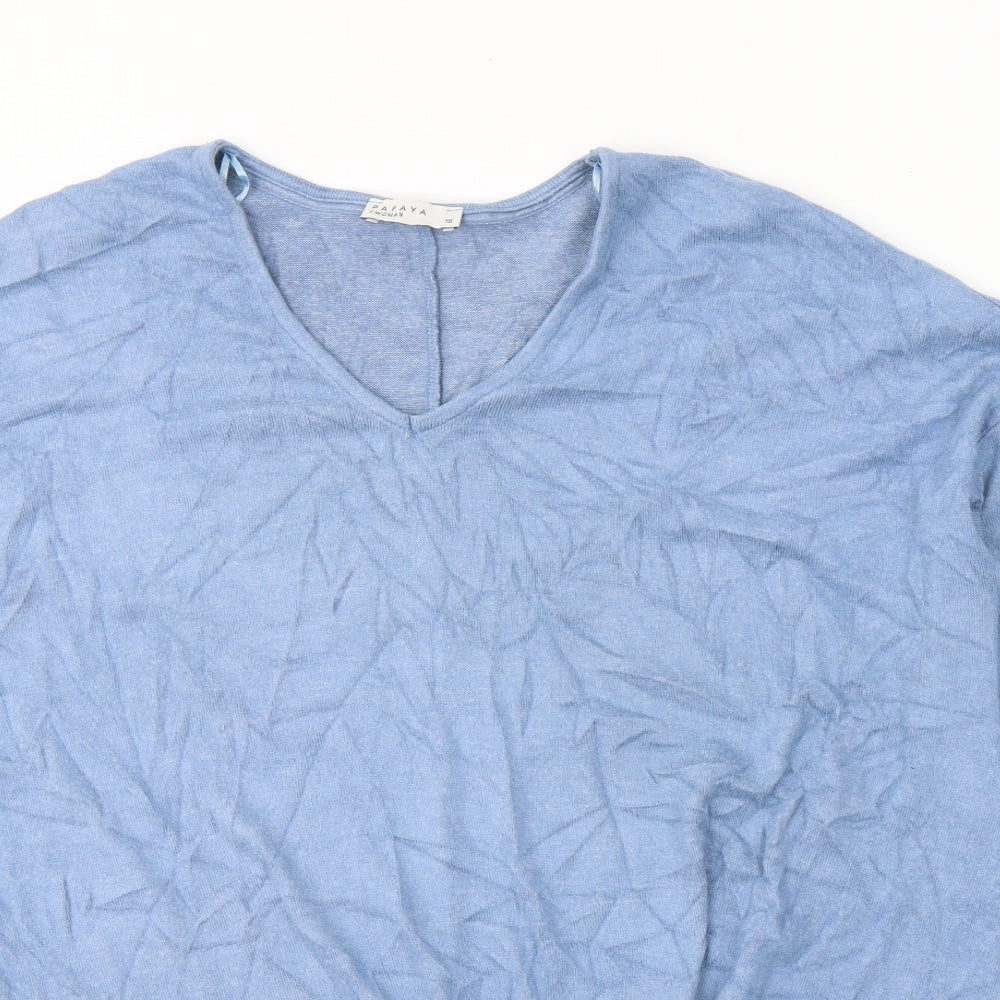 Papaya Womens Blue  Viscose Jersey T-Shirt Size 16 V-Neck - Knot detail