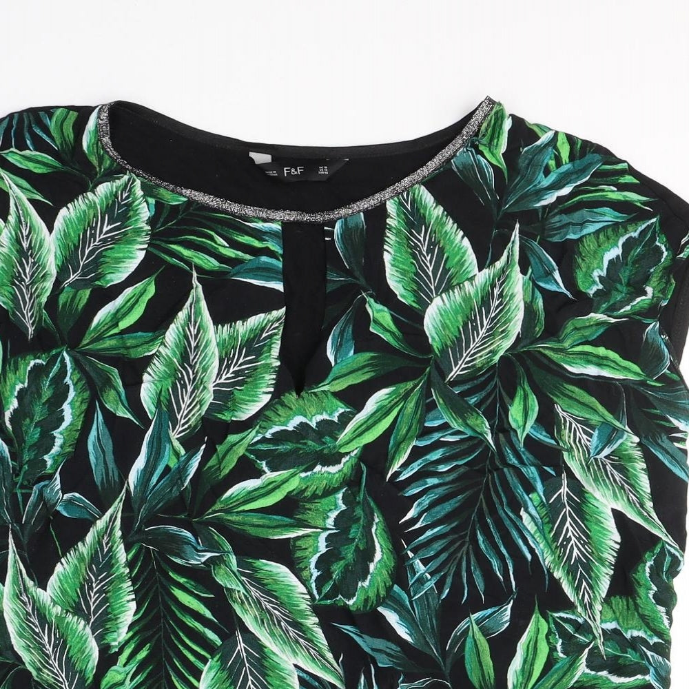 F&F Womens Black  Viscose Basic Blouse Size 18 V-Neck - Leaf print