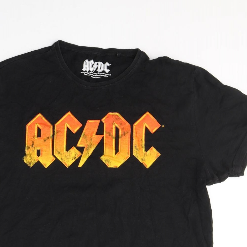 AC/DC Mens Black  Cotton  T-Shirt Size L Round Neck