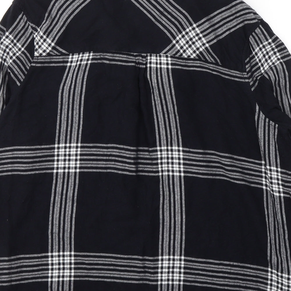 Marks and Spencer Womens Blue Plaid Viscose Basic Button-Up Size 12 Collared