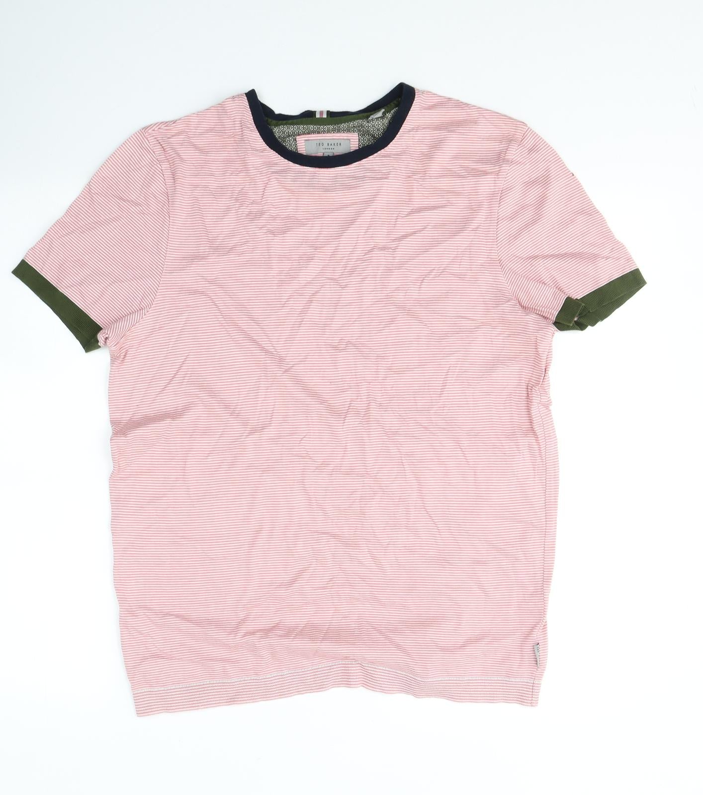 Ted Baker Mens Pink Striped Cotton  T-Shirt Size M Round Neck