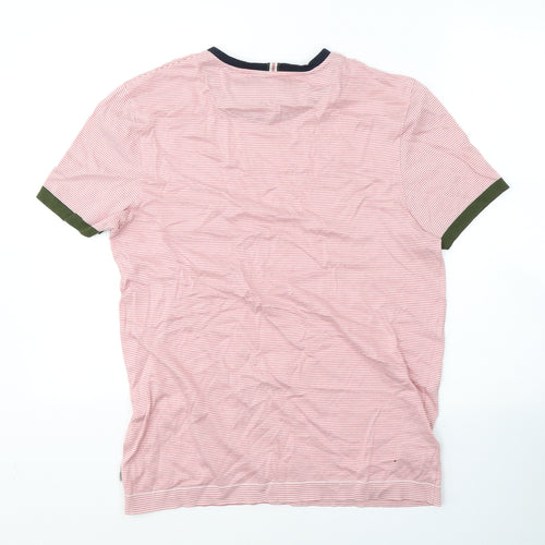 Ted Baker Mens Pink Striped Cotton  T-Shirt Size M Round Neck