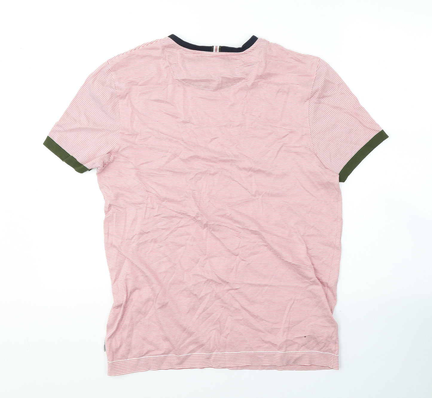 Ted Baker Mens Pink Striped Cotton  T-Shirt Size M Round Neck