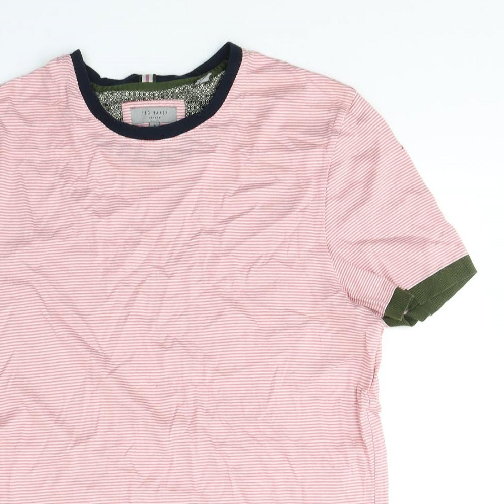 Ted Baker Mens Pink Striped Cotton  T-Shirt Size M Round Neck