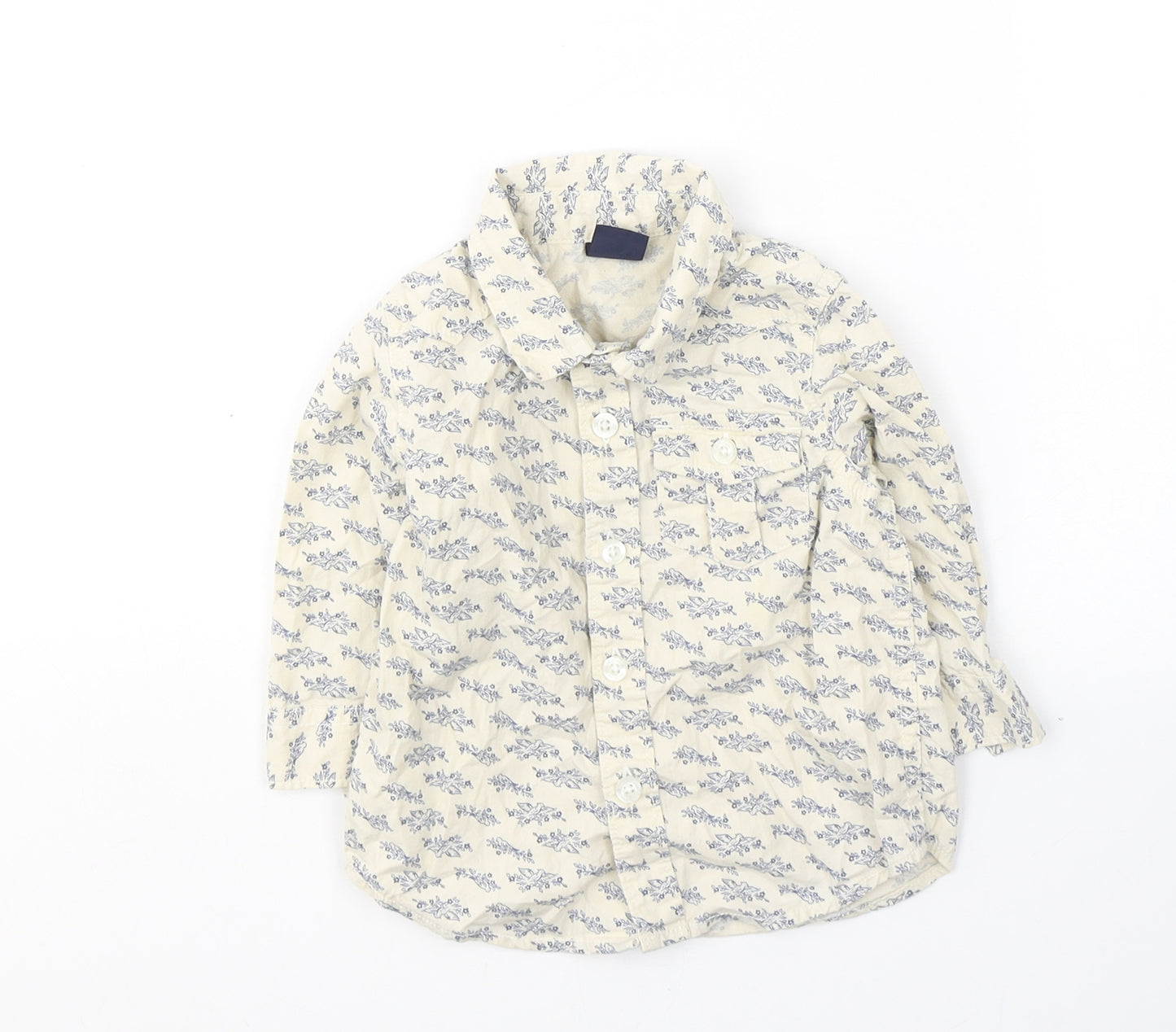 Gap Boys Ivory Floral Cotton Basic Button-Up Size 6-9 Months Collared Button