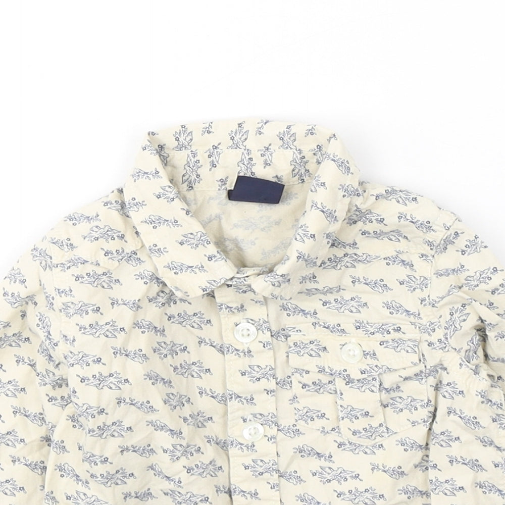 Gap Boys Ivory Floral Cotton Basic Button-Up Size 6-9 Months Collared Button