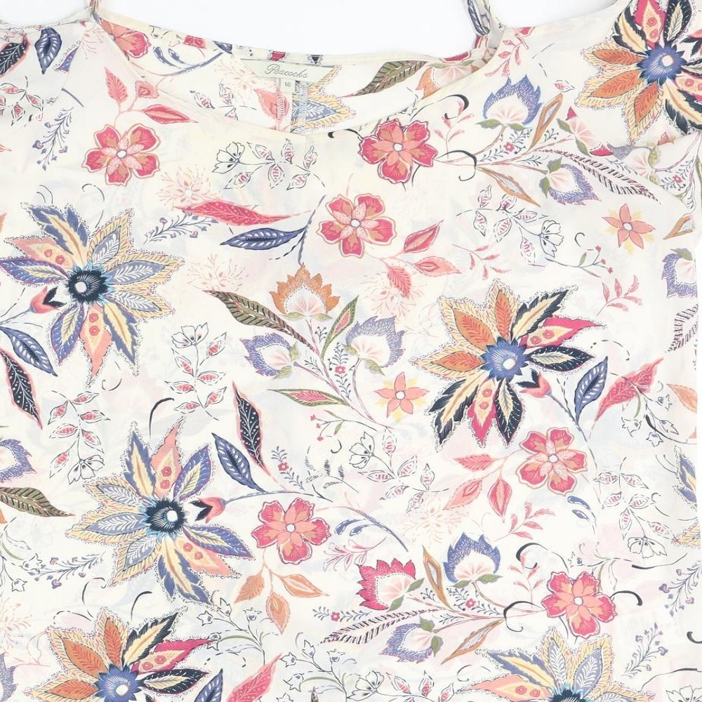 Peacocks Womens Ivory Floral Polyester Camisole Blouse Size 16 Square Neck - Cold shoulder